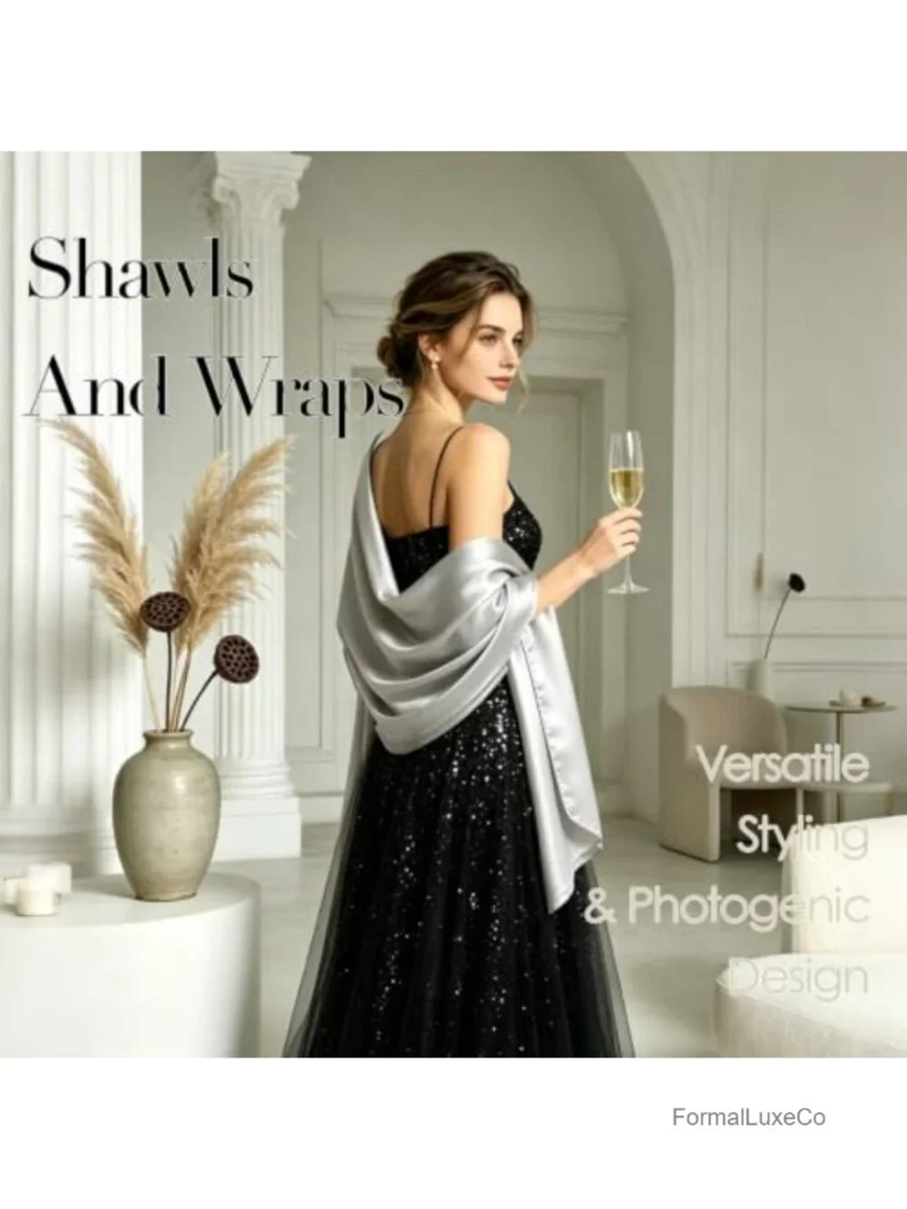 Satin Shawl Wrap for Evening Dresses Bridal Party Long Scarf Formal Cover Up